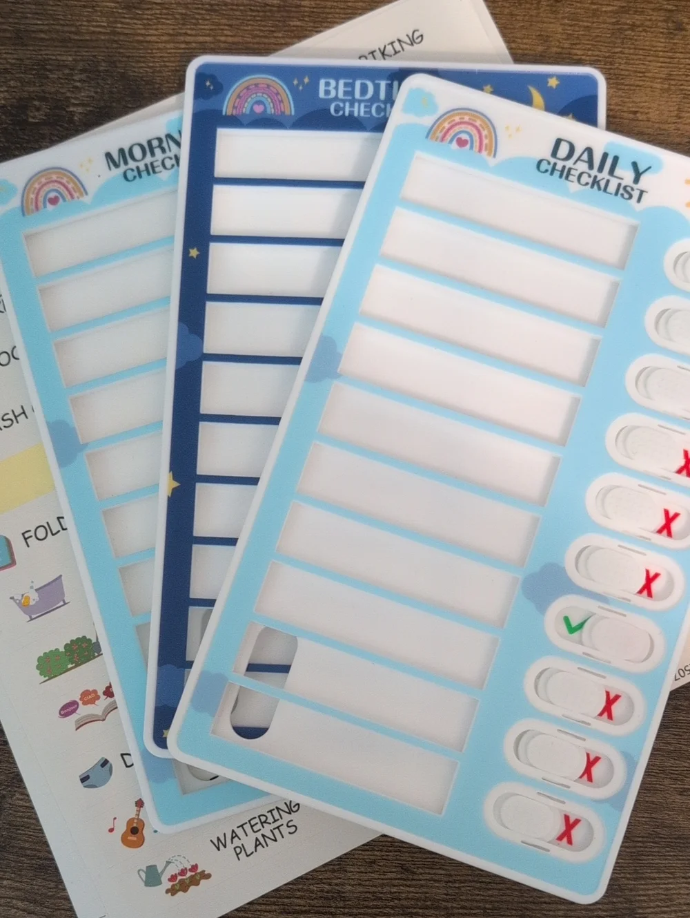 EUC Custom Master Daily Checklist Chore Charts - Blue Rainbow Design - Magnetic